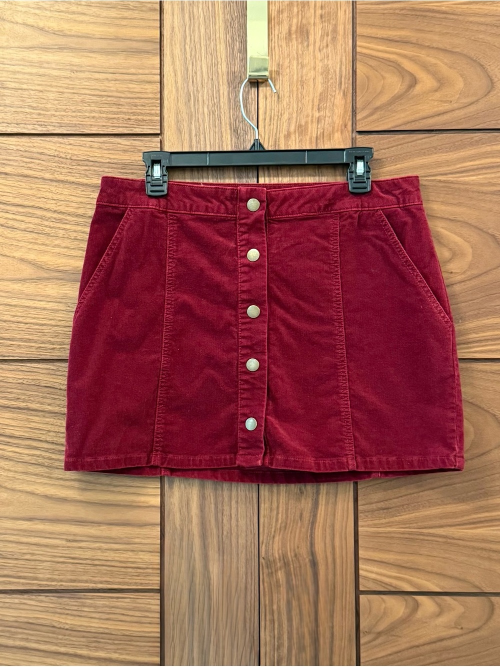 Altar'd State Burgundy Corduroy Mini Skirt Fall Winter Button Front Medium